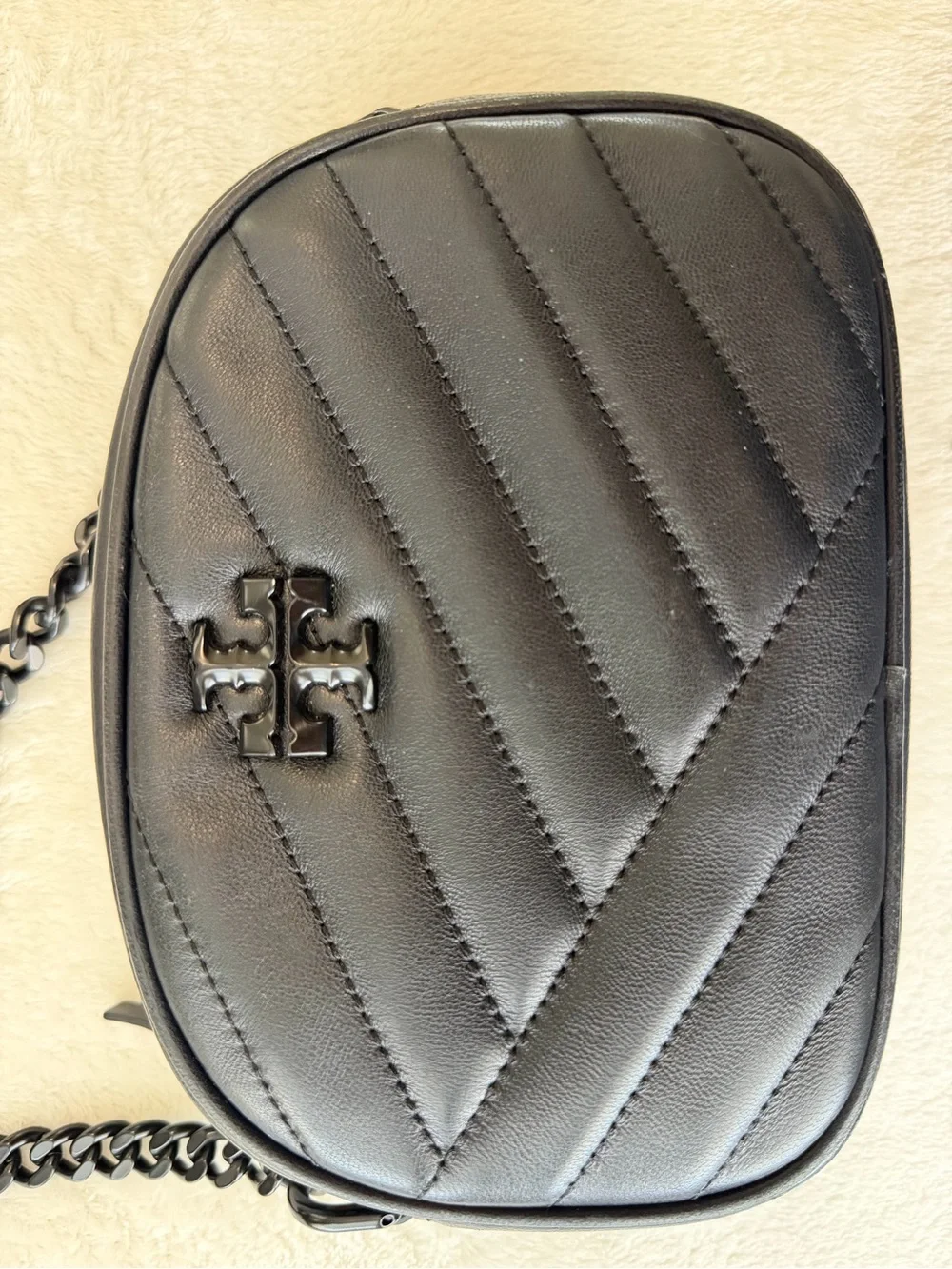 Tory Burch Kira Chevron Powder-Coated Small Camera Bag